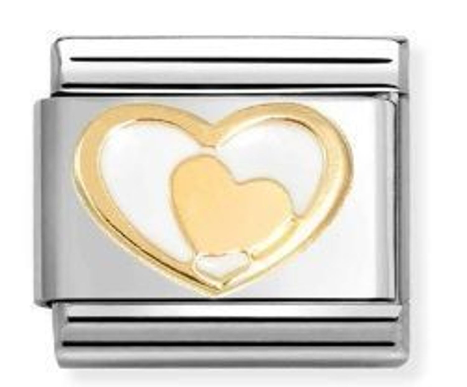 Charms Nomination Link 18K zawieszka złoto Białe serce ze złotym sercem 030283 27.jpg